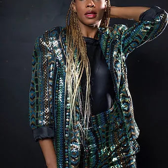 STACKED SEQUIN TAILORED BLAZER SET